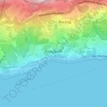 Mapa topográfico Отрадное, altitud, relieve