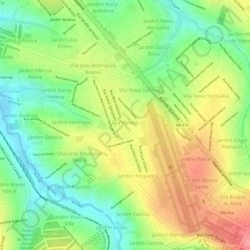 Mapa topográfico Vila Helena, altitud, relieve