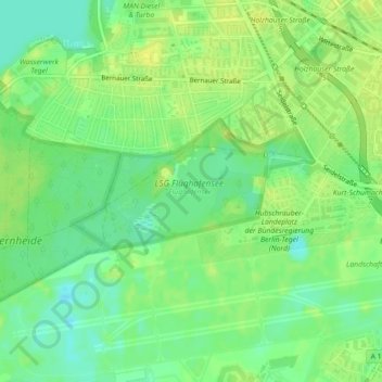 Mapa topográfico Flughafensee, altitud, relieve