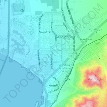 Mapa topográfico العقبة, altitud, relieve
