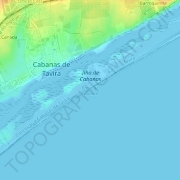 Mapa topográfico Praia de Cabanas, altitud, relieve