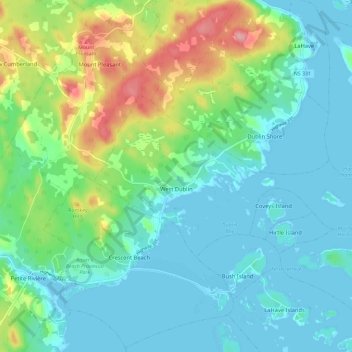 Mapa topográfico West Dublin, altitud, relieve