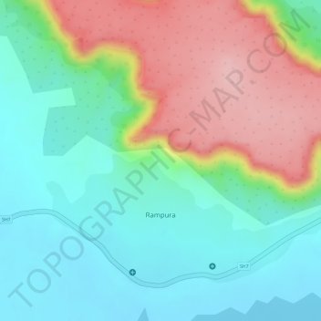 Mapa topográfico Rampura, altitud, relieve