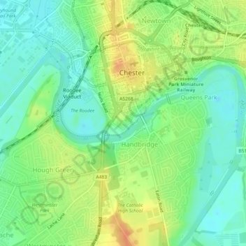 Mapa topográfico Chester Castle, altitud, relieve