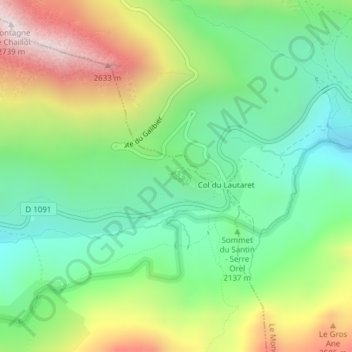 Mapa topográfico Jardin botanique alpin du Lautaret, altitud, relieve