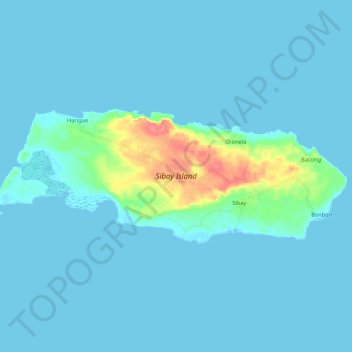 Mapa topográfico Sibay Island, altitud, relieve