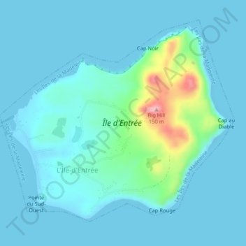 Mapa topográfico Île d'Entrée, altitud, relieve
