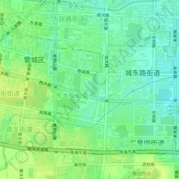 Mapa topográfico 郑州文庙, altitud, relieve