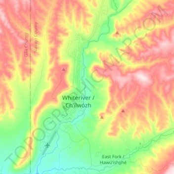 Mapa topográfico Whiteriver, altitud, relieve