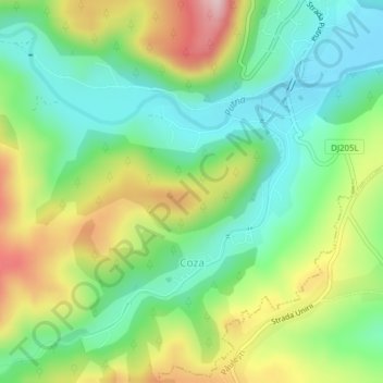 Mapa topográfico Coza, altitud, relieve