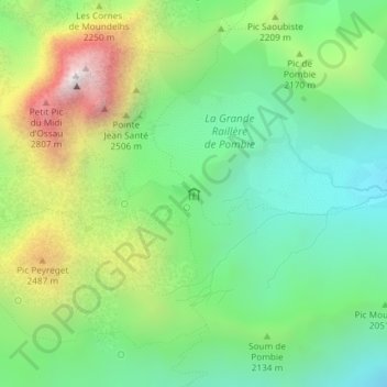 Mapa topográfico Refuge de Pombie, altitud, relieve