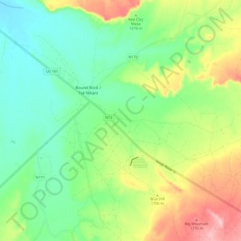 Mapa topográfico Round Rock, altitud, relieve