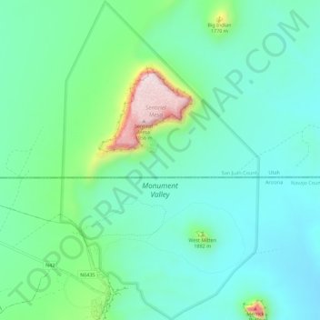 Mapa topográfico Monument Valley, altitud, relieve