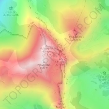 Mapa topográfico Lac du Montagnon, altitud, relieve