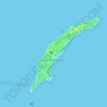 Mapa topográfico Isla de Mozambique, altitud, relieve