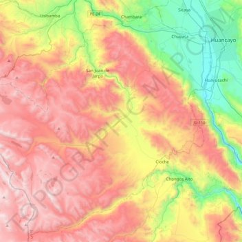 Mapa topográfico Chupaca, altitud, relieve